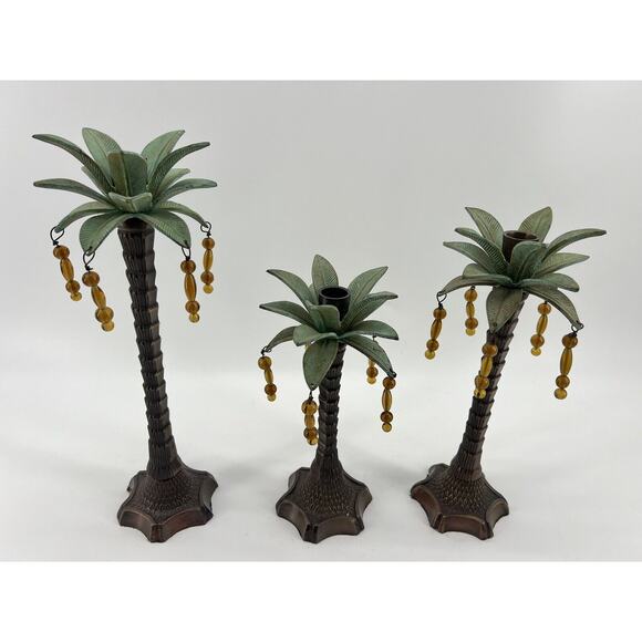 Palm Tree Candlestick Holders - Set of 3 Mid 20th Century Palm Beach Regency - Picture 3 of 7